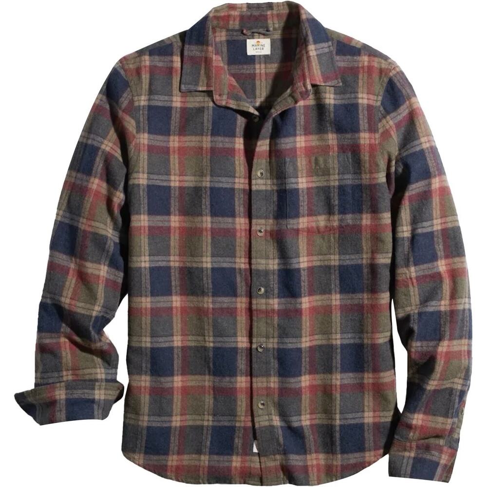 Marine Layer Balboa Flannel Plaid Long Sleeve Button Up Shirt Men's Size Large